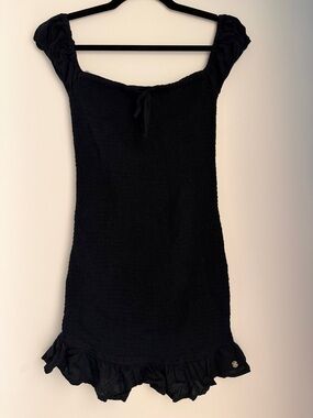 Roxy Black Smocked Ruffle Mini Dress